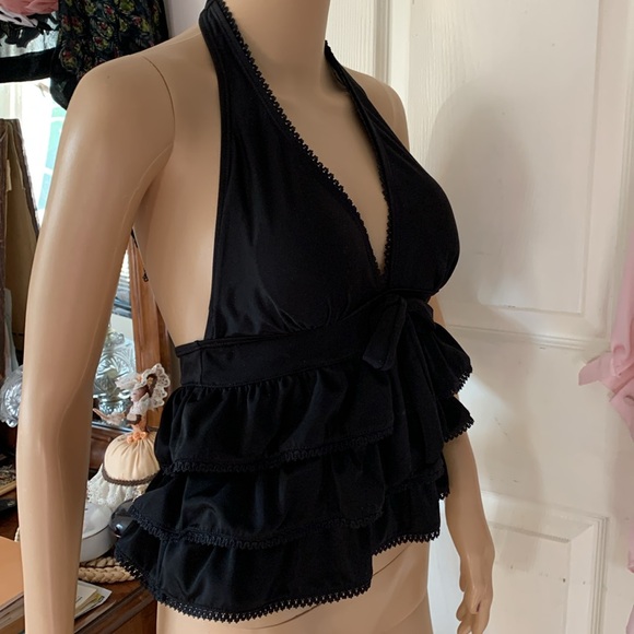 Black ruffle rhumba tankini top halter with bow m - Picture 12 of 13